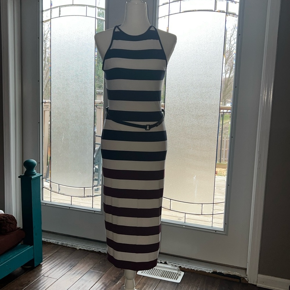 Ted Baker London striped belted bodycon midi dress size 2